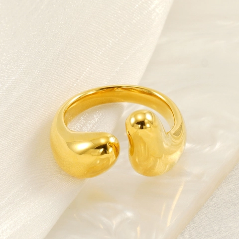 Teardrop Open Ring Stainless Steel 18K Gold Plated Adjustable Minimalist Geometric Finger Jewelry For Women Ins Style