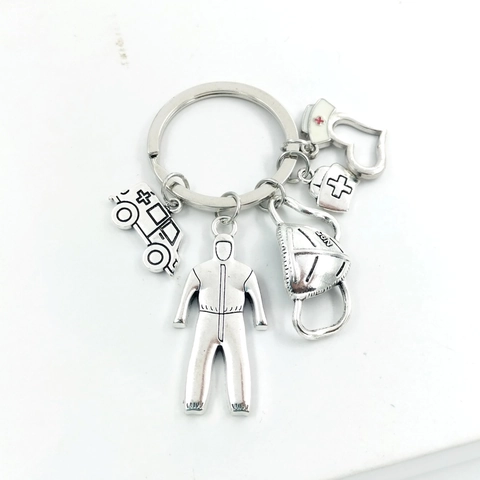 Portachiavi Tema Medico Lega Di Zinco Metallo Stetoscopio Siringa Ciondolo Cappello Infermiera Regalo Professionale Creativo