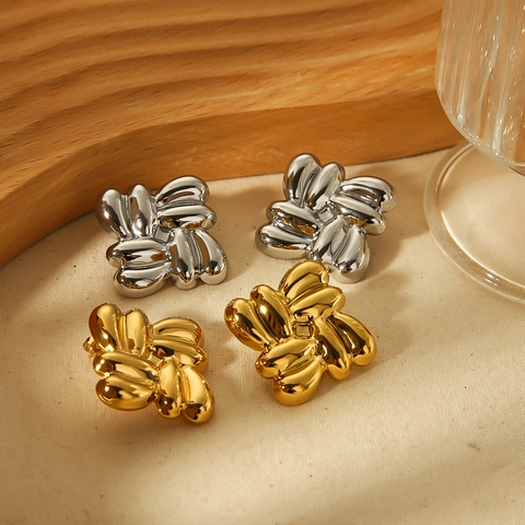 Pendientes De Nudo Cuadrado Geométrico Para Mujer Acier Inoxidable Chapado En Oro De 18K Joyas Modernas Pulidas