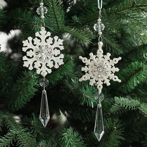 Weihnachts Schneeflocken Ornamente Transparente Acryl Prisma Kristall Anhänger Mit Glitzer Für Feiertagsbaum Haus Dekor