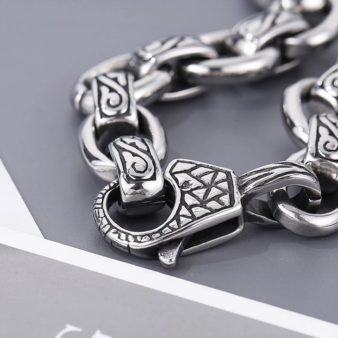 Vintage Men Bracelet Stainless Steel Carved Totem Pattern Retro Gothic Punk Chain Link Bangle Jewelry