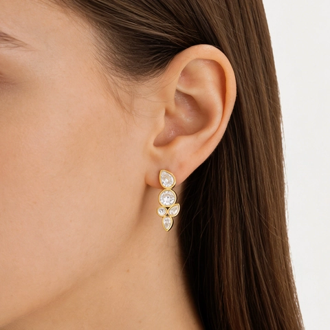 Fashion Stainless Steel Rhinestone Stud Earrings For Women Water Drop Cluster Pave Crystal Piercing Earring Daily Jewelry Gift
