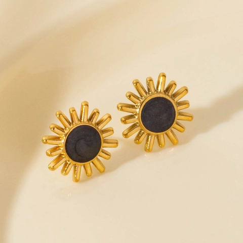 304 Stainless Steel Sun Stud Earrings Women Geometric Radiant Flower Design Enamel High End Minimalist Fashion Jewelry