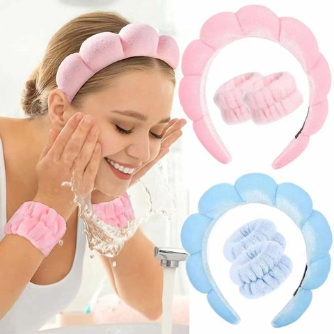 Conjunto de Diadema de Nube Suave y Muñequeras para Lavar la Cara Banda de Pelo de Peluche Lindo Accesorios de Cabello