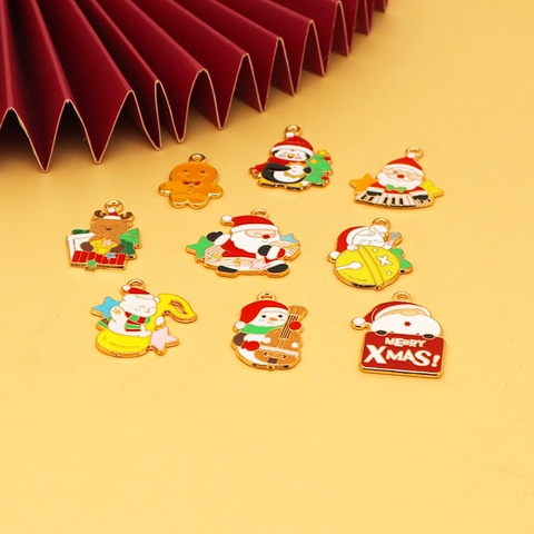 Mixed Christmas Alloy Enamel Charms Santa Snowman Elk Penguin For DIY Jewelry Making Festive Cartoon Style