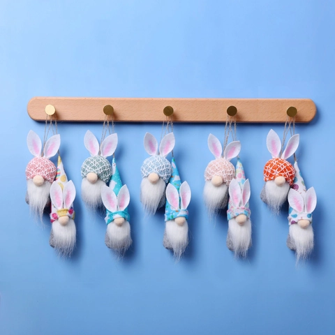 Gnomi Di Coniglio Di Pasqua Ornamenti Appesi Peluche Tessuto Maglia Orecchie Di Coniglio Lunga Barba Arredo Casa Festa