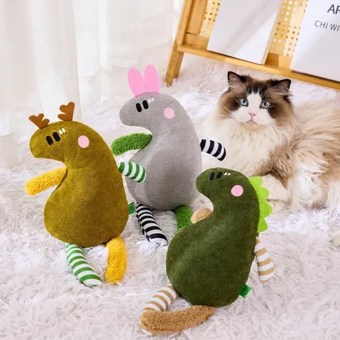 Plush Squeaky Pet Toy Monster Dinosaur Shape With Crinkle Paper Interactive Towel Fabric Bite Resistant For Cats Dogs