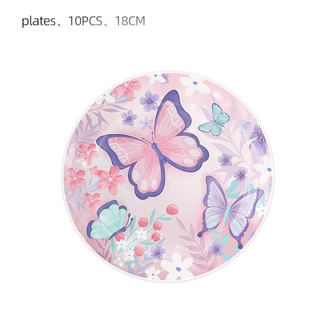 Roze Vlinder Bloemen Party Decoraties Set Lente Thema Verjaardag Benodigdheden Wegwerp Papieren Borden Bekers Servetten Tafelkleed Banner Ballonnen Cake Topper