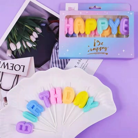 Happy Birthday Letter Candles Paraffin Wax Macaron Candy Colors Cake Topper Decoration For Birthday Party Cute