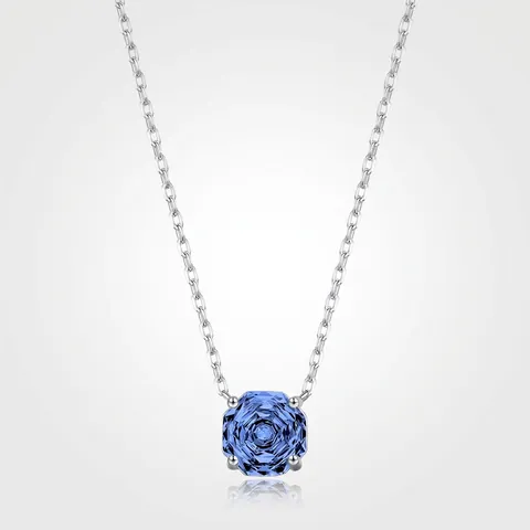 Octagon Tanzanite Blue Zircon Pendant Necklace 925 Sterling Silver Chain Elegant Geometric Jewelry For Women