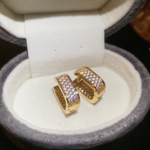 Orecchini A Cerchio Rettangolari In Rame Con Zirconi E Perno In Argento Gioielli Di Moda Scintillanti Minimalisti Per Donna