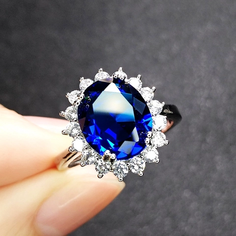 Sonnenblume Kupfer Blau Strass Schmuckset Für Damen Elegant Oval Cluster Halskette Ohrstecker Verstellbarer Ring Hochzeit Geschenk