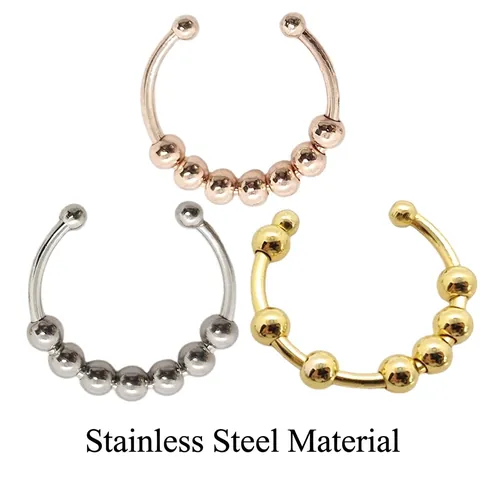 Anxiety Ring Stainless Steel Rotating Beads Adjustable Open Design Stress Relief Fidget Jewelry Unisex