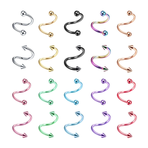 Stainless Steel Twister Ring S-Shape Body Piercing Jewelry For Lip Ear Cartilage Eyebrow With Ball Spike Ends