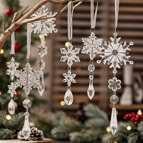 Ornamenti Appesi Per Albero Di Natale Acrilico Trasparente Fiocco Di Neve Ghiacciolo Stile Cristallo Decorazione