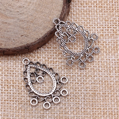 Antique Silver Alloy Hollow Teardrop Earring Connectors Water Drop Flower Pattern Bohemian DIY Jewelry Making Pendants