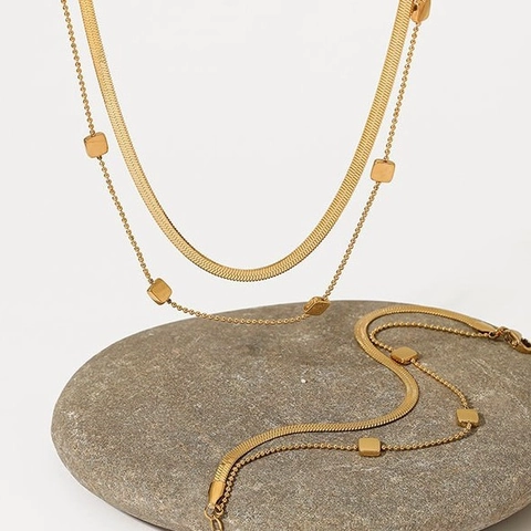 Stainless Steel Jewelry For Women Double Layer Snake Chain Necklace Bracelet Heart Hoop Earrings Geometric Ring Jewelry