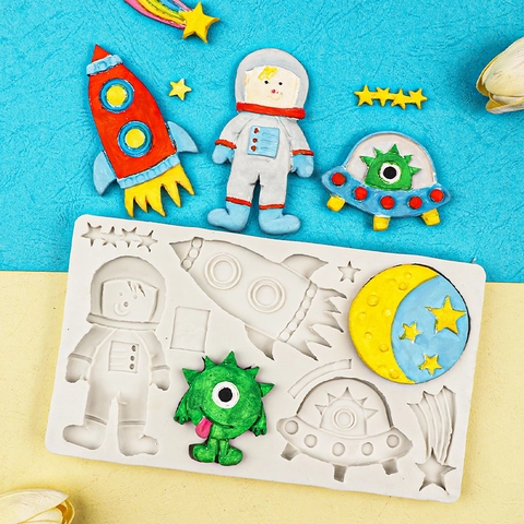 Astronaut Rocket Space Silicone Mold For Cake Decoration Fondant Chocolate DIY Clay Baking Tools Crafting