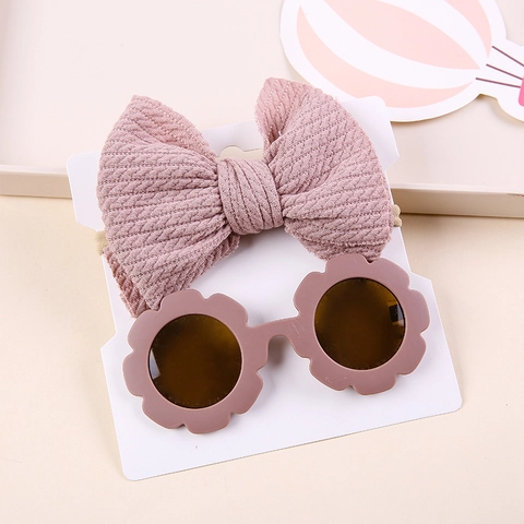 Baby Bow Headband And Flower Sunglasses Infants Toddlers Stylish Polyester Plastic Accessory For Daily Travel Photo