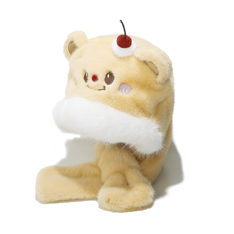 Lindo Oso Oreja Peluche Integrado Sombrero Bufanda Invierno Cálido Cortavientos Decoración Cereza Estilo Dulce Para Mujeres