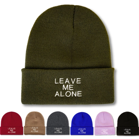 Leave Me Alone Letter Embroidery Beanie Hat Knit Polyester Cuffed Warm Winter Outdoor Trendy Casual For Men Women