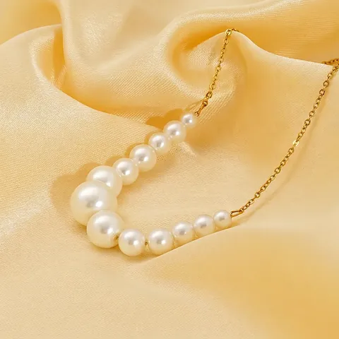 Collana Di Künstliche Perle Placcata Oro 18K Acciaio Inossidabile Künstliche Perle Bianche Sfumate Elegante Catenina Clavicola Gioielli Donna