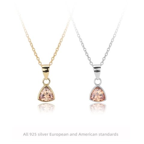 Collana con Ciondolo a Triangolo in Argento Sterling 925 Zirconia Champagne per Donna S925 Girocollo Geometrico Minimalista Gioielli