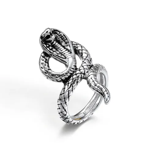 Anillo de Serpiente Cobra de Acero Inoxidable Vintage para Hombre Estilo Retro Punk Joyería de Dedo Regalo Oro Plata
