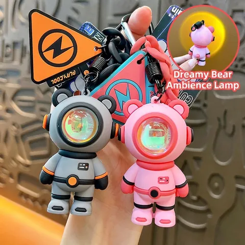 Astronaut Sunset Lamp Bear Keychain Trendy PVC Bag Pendant Fashion Creative Car Keyring Accessories Gift Unisex