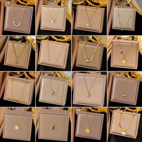 Stainless Steel Gold Plated Necklace For Women Elegant Heart Butterfly Pendant Shell Artificial Pearl Multi Layer Chain Niche Style
