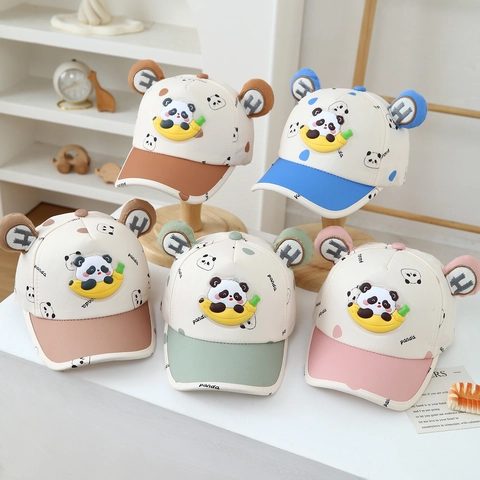 Cute Kids Panda Banana Print Baseball Cap With 3D Ears For Boys Girls Cotton Blend Sun Hat Adjustable Toddler Peak Cap