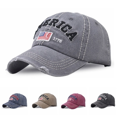 Cappello Da Baseball In Cotone Lavato Distressed Vintage Bandiera USA America 1776 Ricamato Retrò Regolabile Unisex
