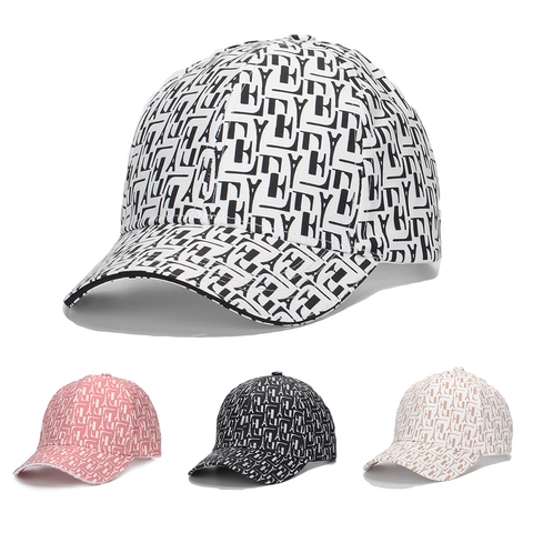 Fashion Monogram Baseball Cap Polyester All Over Letter Print Curved Brim Adjustable Sun Protection Leisure Hat Unisex
