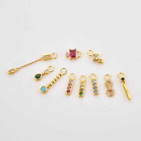925 Sterling Silver Pendants Gold Plated Colorful Cubic Zirconia Geometric Charms For Jewelry Making DIY Earring Supplies