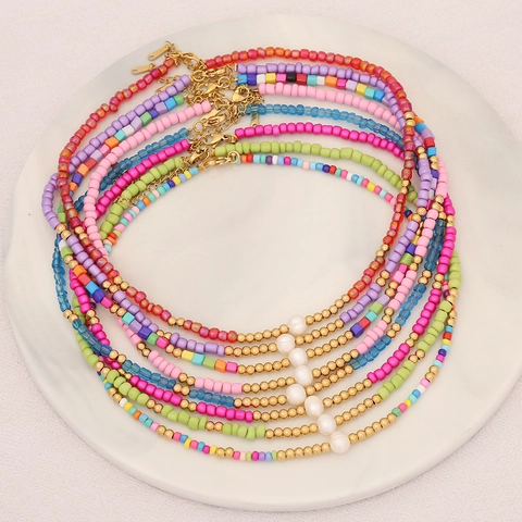 Handmade Bohemian Seed Bead Choker Necklace With Natural Artificial Pearl And Stainless Steel For Women Elegant Jewelry