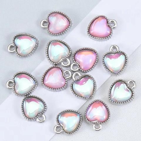 Dijes Corazón Aleación Resina Irisada Para Creación Joyas DIY Collares Pulseras Estilo Dulce Cool Accesorios Artesanía