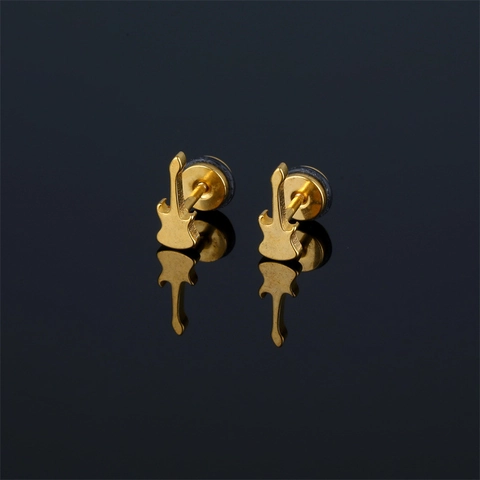 Guitar Stud Earrings 316 Stainless Steel Vacuum Plating Musical Instrument Punk Rock Style For Men Women
