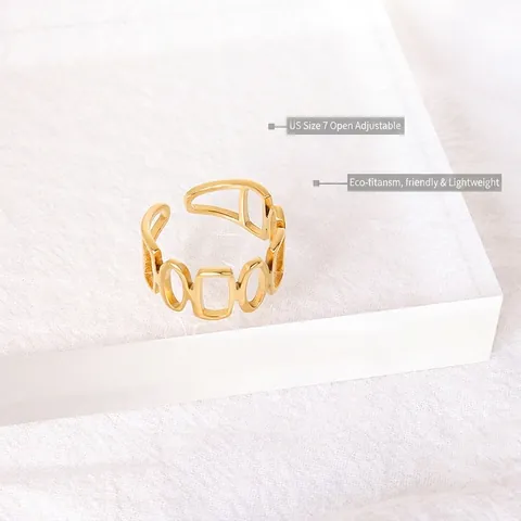 Geometric Hollow Open Ring Titanium Steel Gold Plated Adjustable Minimalist Jewelry For Women Modern Trendy Style