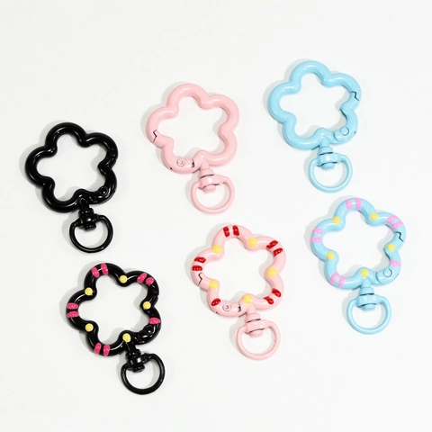 Flower Shaped Spring Clasp Zinc Alloy Open Ring DIY Keychain Accessories Swivel Hook Painted Polka Dot Craft Connectors