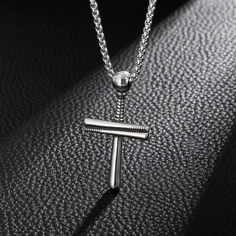 Heren Honkbal knuppel Kruis Hanger Ketting 316L Roestvrij Staal Sport Sieraden Hip Hop Stijl Retro Zilveren Accessoire