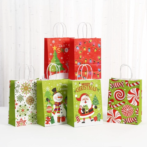 Bolsas De Regalo De Navidad Papel Kraft De Mano Dibujos Animados Impresos Fiesta Caramelos Embalaje