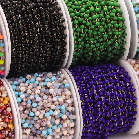 Catena Di Perle In Cristallo Sfaccettato Acciaio Inossidabile Per Creazione Gioielli DIY Maglie Colorate Collane