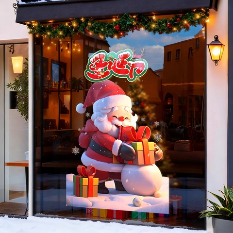 Pegatinas De Ventana De Navidad Papá Noel Muñeco De Nieve PVC Adhesión Estática Color Doble Cara Decoración Festiva Cristal