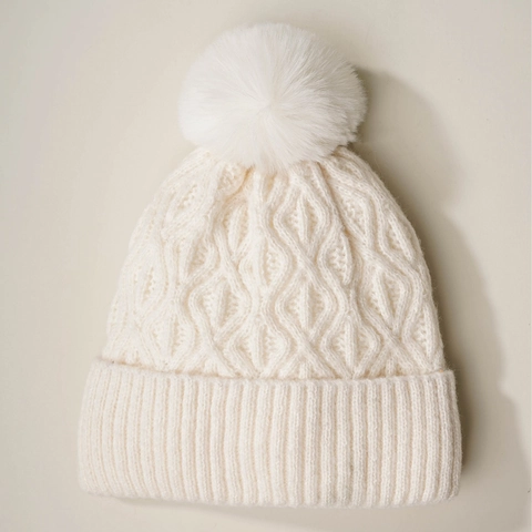 Gorro De Punto Acrílico Cálido Invierno Trenzado Pompon Dobladillo Acanalado Casual Color Sólido Para Mujeres Y Hombres