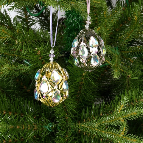 Addobbi Natalizi Appesi Acrilico Ferro Strass Cristallo Trasparente Croce Uovo Fiocco Di Neve Decorazione Festiva Casa Lusso