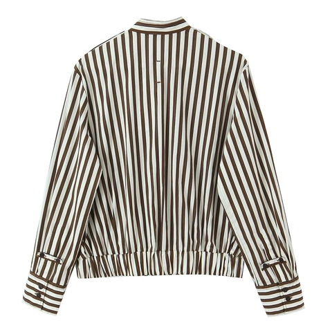 Dames Gestreepte Blouse Met Lange Mouwen Polyester Casual Shirt Met Knopen Met Opstaande Kraag En Elastische Zoom