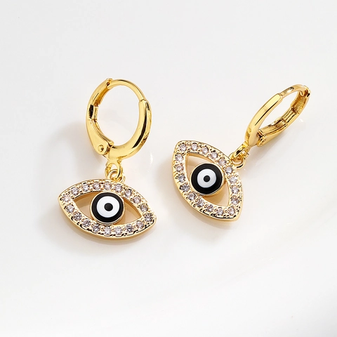 Evil Eye Hoop Oorbellen Voor Dames Koper Verguld Zirconia Emaille Bescherming Sieraden Boho Sierlijke Stijl