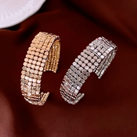 Fashion Mehrlagig Rundscheibe Kupfer Manschetten Armband Für Damen Luxus Geometrisch Offener Armreif Schmuck Accessoire