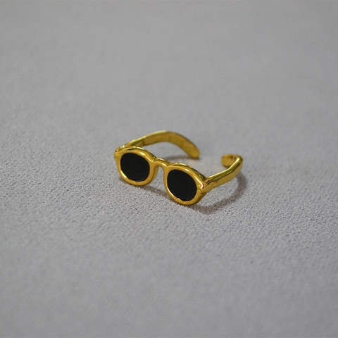 Kreative Sonnenbrillen-Form Messing Vergoldet Emaille Verstellbarer Offener Ring Für Damen Personalisierter Mode Zeigefingerring