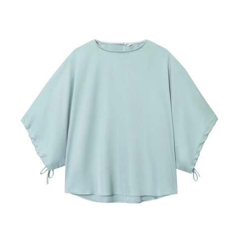 Women Solid Polyester Puff Sleeve Blouse And Wide Leg Pants Casual Breathable Loungewear Elastic Waist Drawstring Chic
